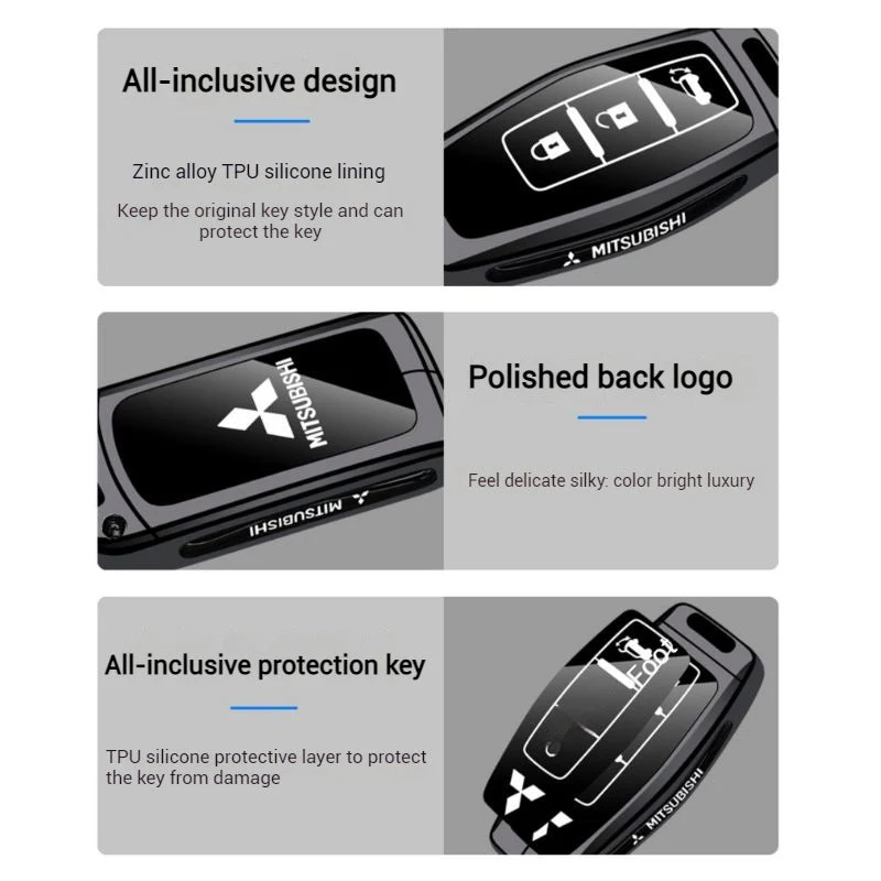 Mitsubishi Zinc Alloy + TPU Car Key Fob Case Cover For Outlander, ASX, Eclipse Cross, L200, Pajero, Triton, Lancer EX - Image 4