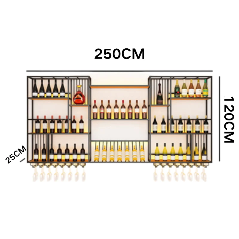 Modern Industrial Wall-Mounted Wine & Spirits Rack with LED Lighting and Hanging Wine Glass Holder - Image 10