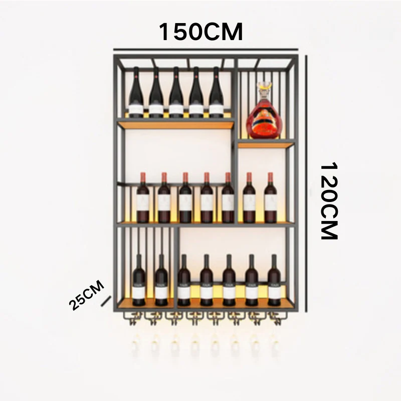Modern Industrial Wall-Mounted Wine & Spirits Rack with LED Lighting and Hanging Wine Glass Holder - Image 8