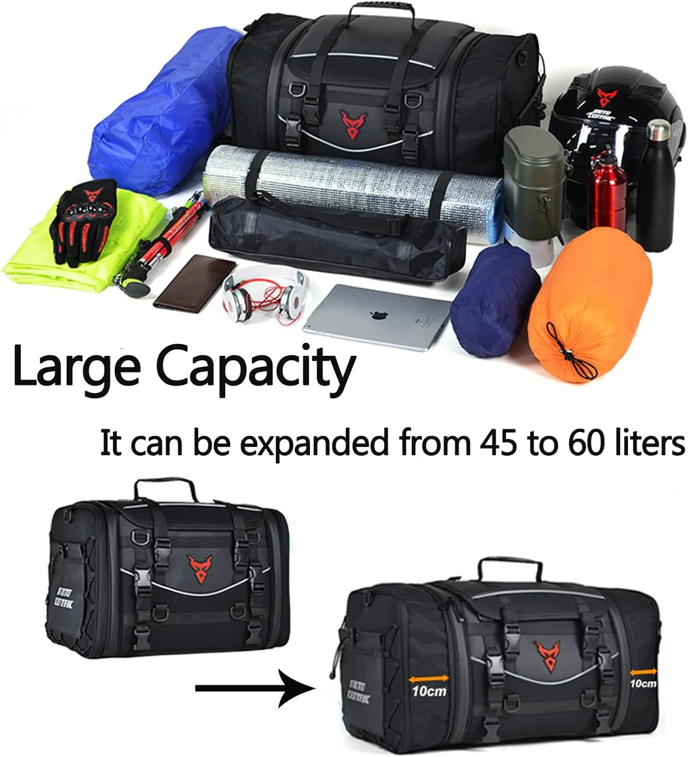 MOTOCENTRIC Motorcycle Rear Seat Bag 35L – Waterproof, Large Capacity, Multi-Functional Travel Bag (Expandable up to 50L) - Image 4