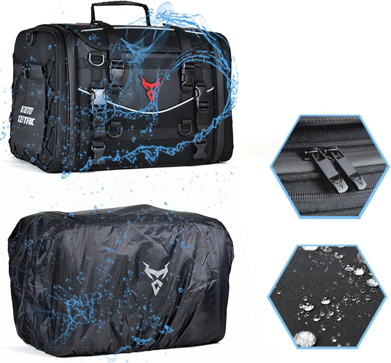 MOTOCENTRIC Motorcycle Rear Seat Bag 35L – Waterproof, Large Capacity, Multi-Functional Travel Bag (Expandable up to 50L) - Image 5