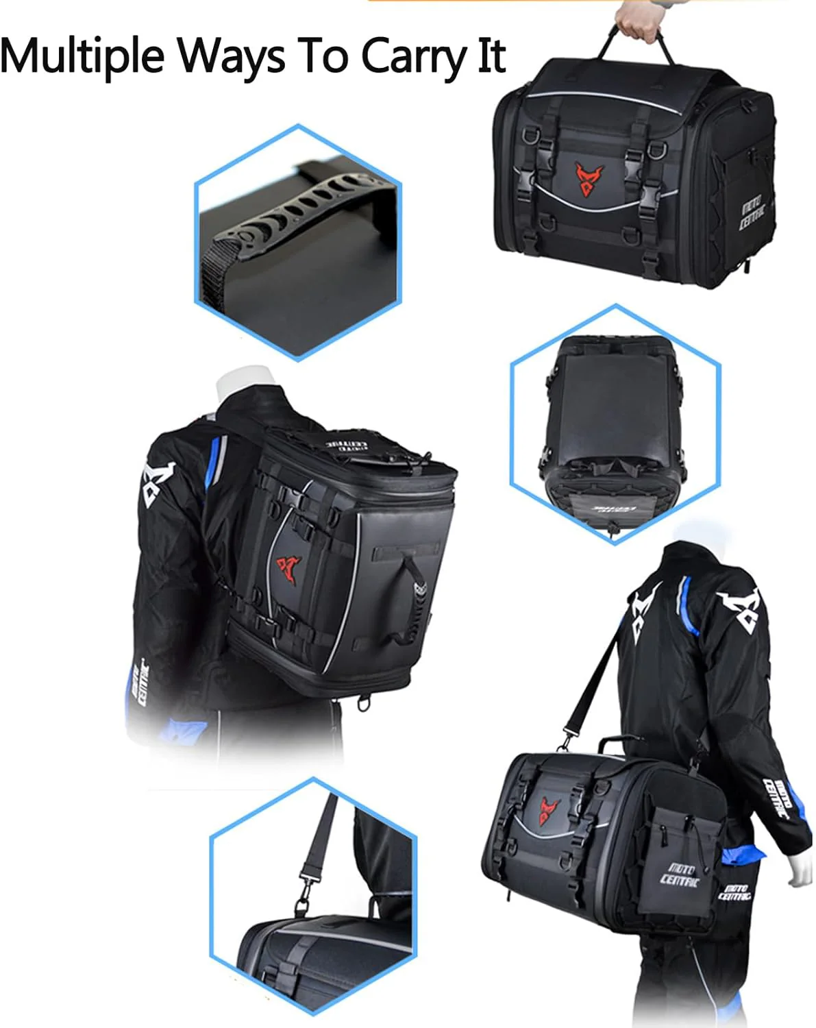MOTOCENTRIC Motorcycle Rear Seat Bag 35L – Waterproof, Large Capacity, Multi-Functional Travel Bag (Expandable up to 50L) - Image 6