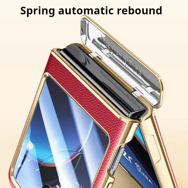 Motorola Moto Razr 40 Ultra Electroplated Chain Shockproof Plain Leather Essentials Series Case With Screen Protector - Image 6