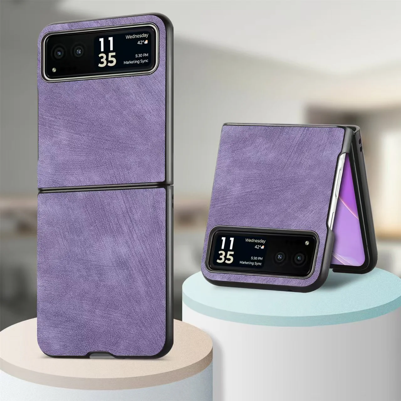 Motorola Moto Razr 50/Ultra PU Minimalist Flip Genuine Leather Series Case - Image 12