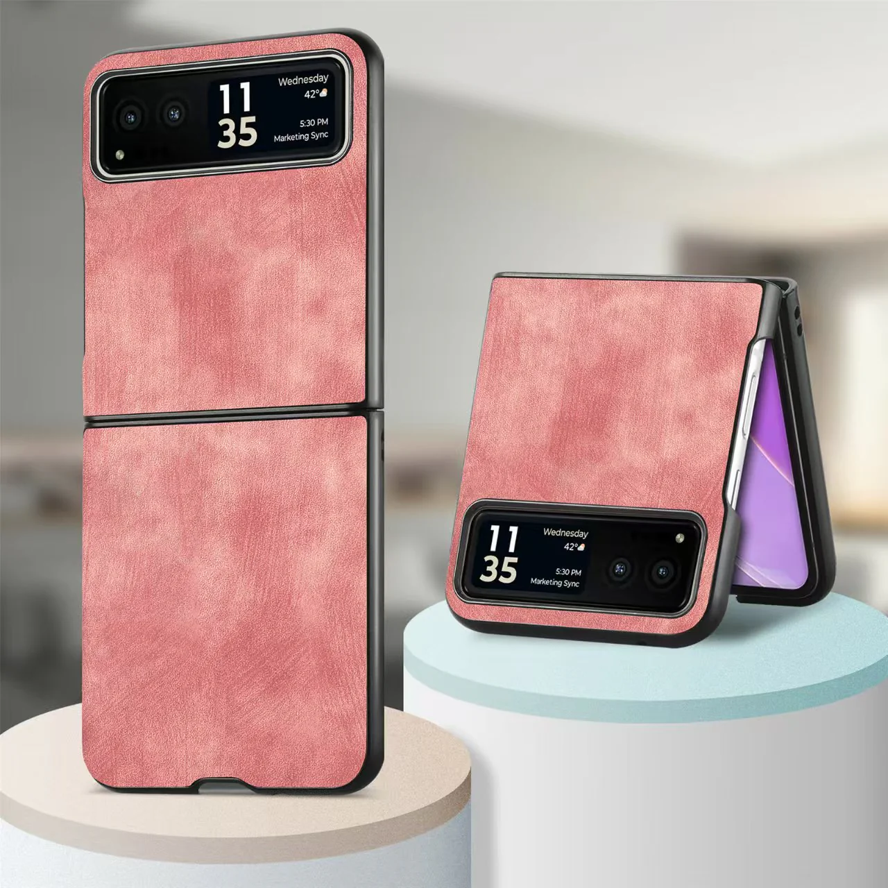 Motorola Moto Razr 50/Ultra PU Minimalist Flip Genuine Leather Series Case - Image 14