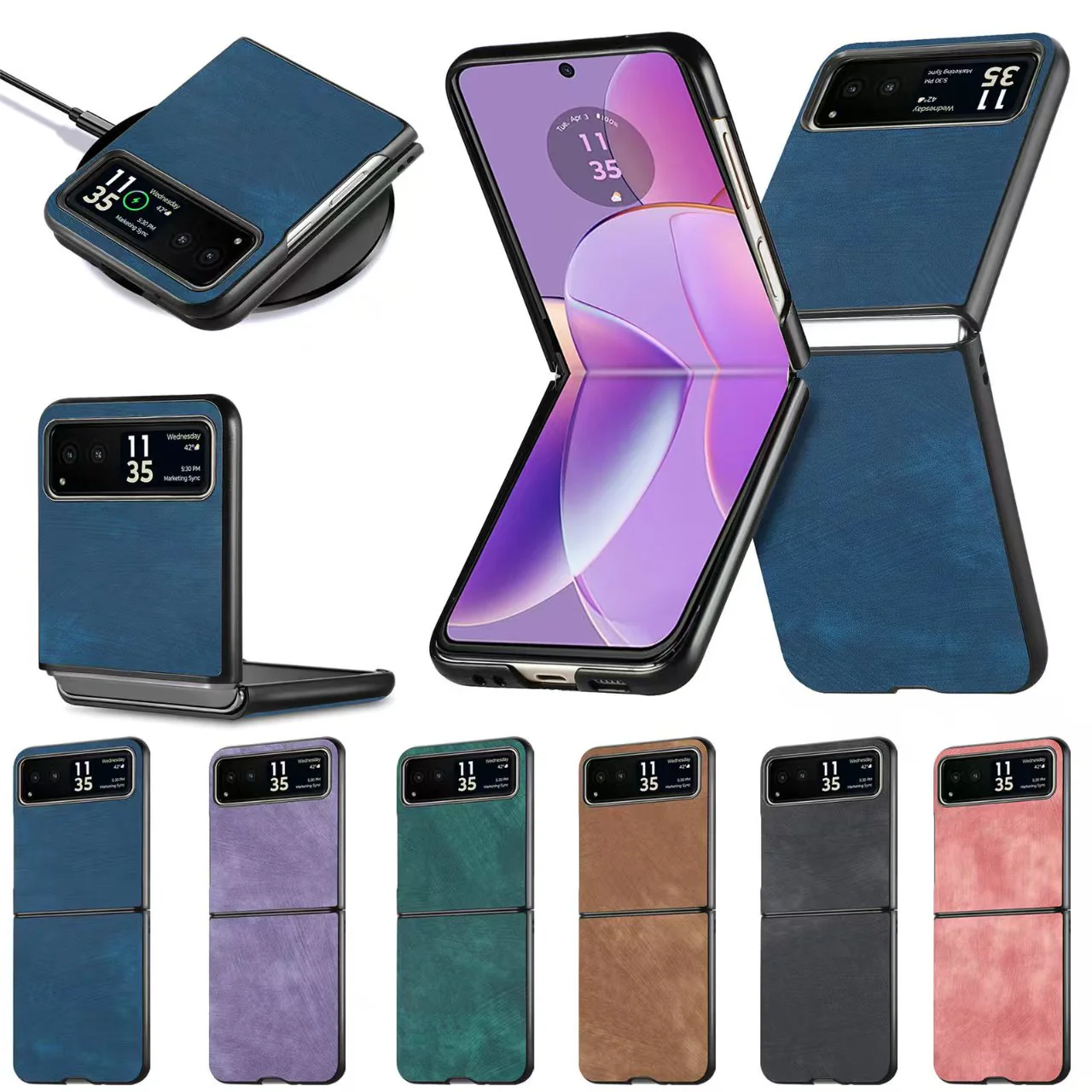 Motorola Moto Razr 50/Ultra PU Minimalist Flip Genuine Leather Series Case - Image 2