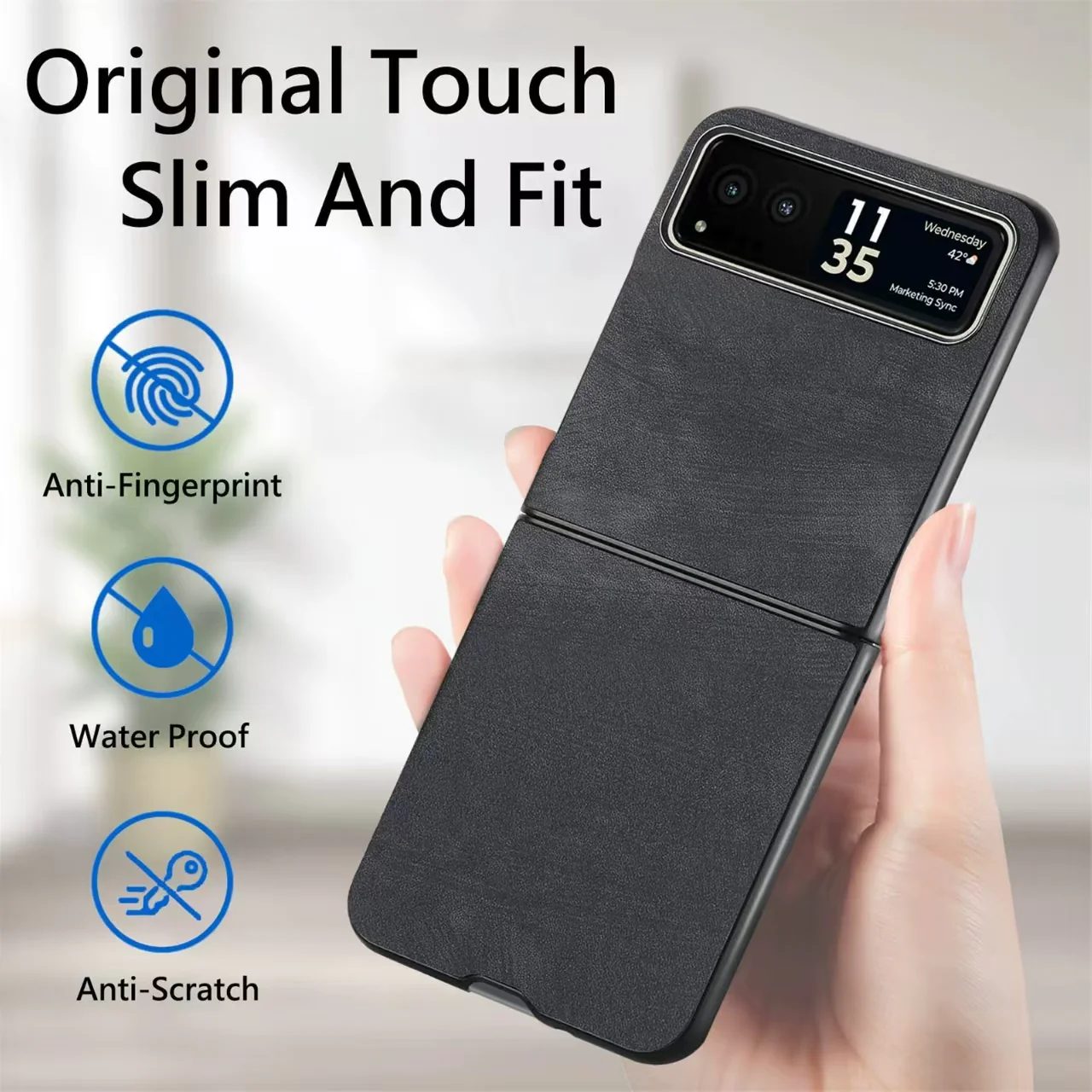 Motorola Moto Razr 50/Ultra PU Minimalist Flip Genuine Leather Series Case - Image 4
