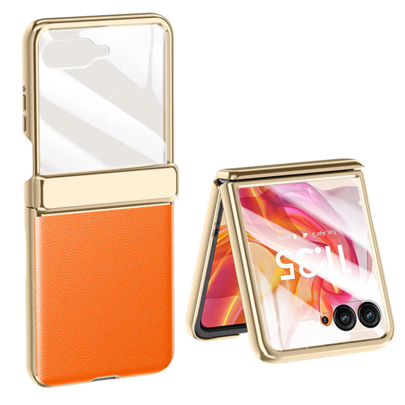 Motorola Moto Razr 60/Ultra Electroplated Chain Shockproof Plain Leather Essentials Series Case With Screen Protector - Image 10