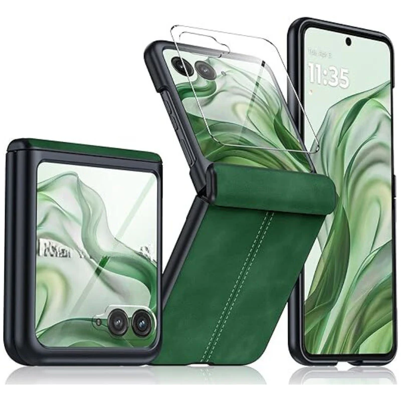 Motorola Moto Razr 50/Razr 2024 - Hinge Protection & Thin PU Leather Matte PC Shockproof Case With 1PC Tempered Glass Screen Protector - Image 4