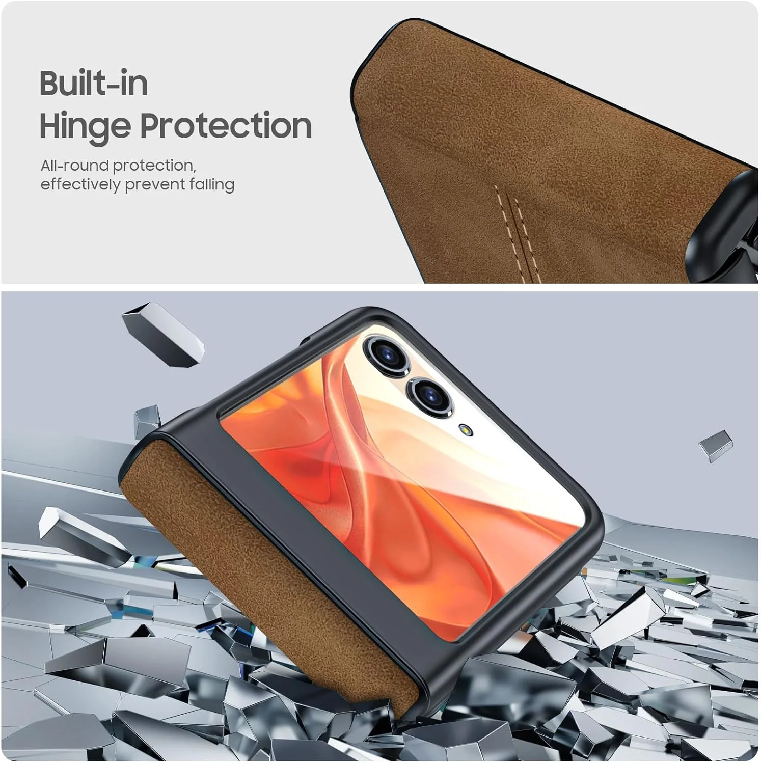 Motorola Moto Razr 50/Razr 2024 - Hinge Protection & Thin PU Leather Matte PC Shockproof Case With 1PC Tempered Glass Screen Protector - Image 9