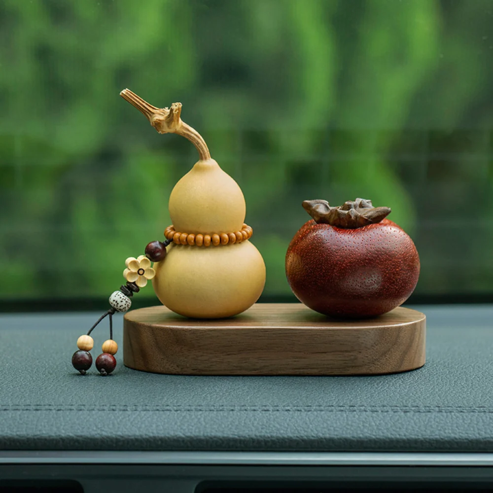 Natural Gourd Plum Blossom Pendant Walnut Wood Base Car Dashboard Ornament Handmade Carving Premium Gift - Image 3