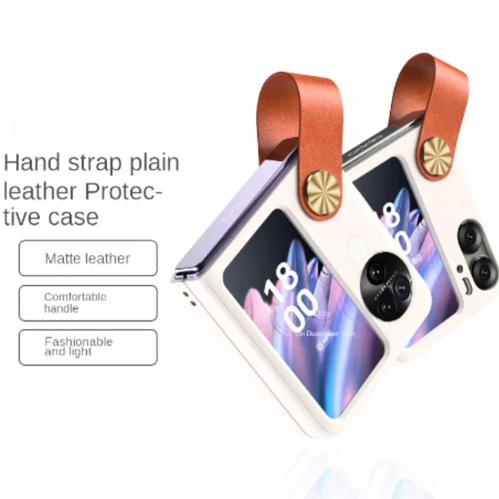 OPPO Find N2 Flip (CPH2437) - Fashion Matte Leather Texture Essentials Series Case With Wrist Strap - Image 3