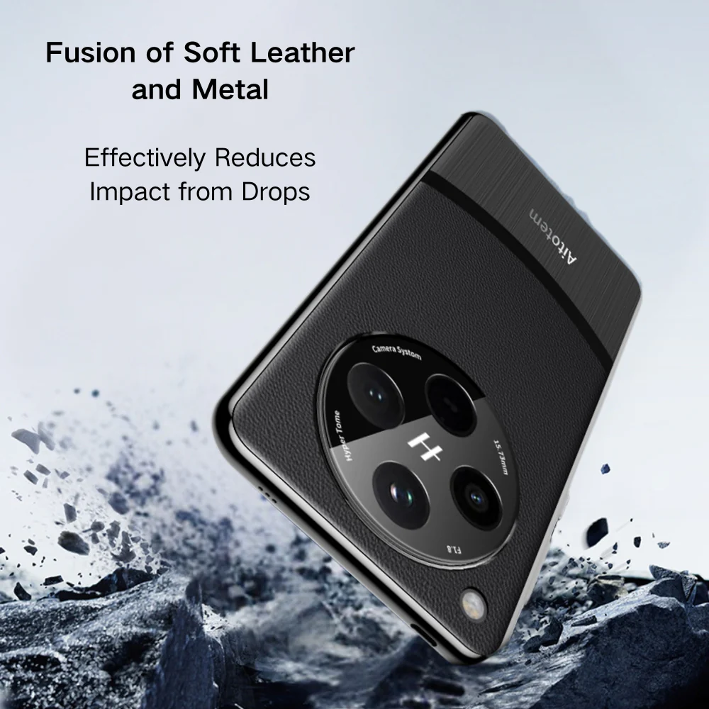 OPPO Find X8 Pro - Electroplated Spliced Vegan Leather Hard-Edge Shockproof Protective Case - Image 9