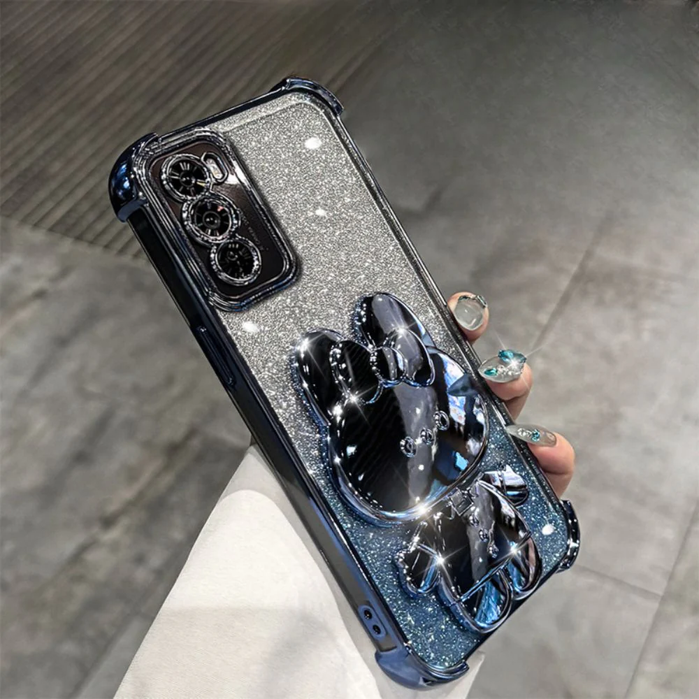 OPPO Reno 12 Pro 5G (CPH2629) - Rabbit Makeup Mirror Stand Series Case With Gradient Flash Card and Pearl Bracelet - Image 10