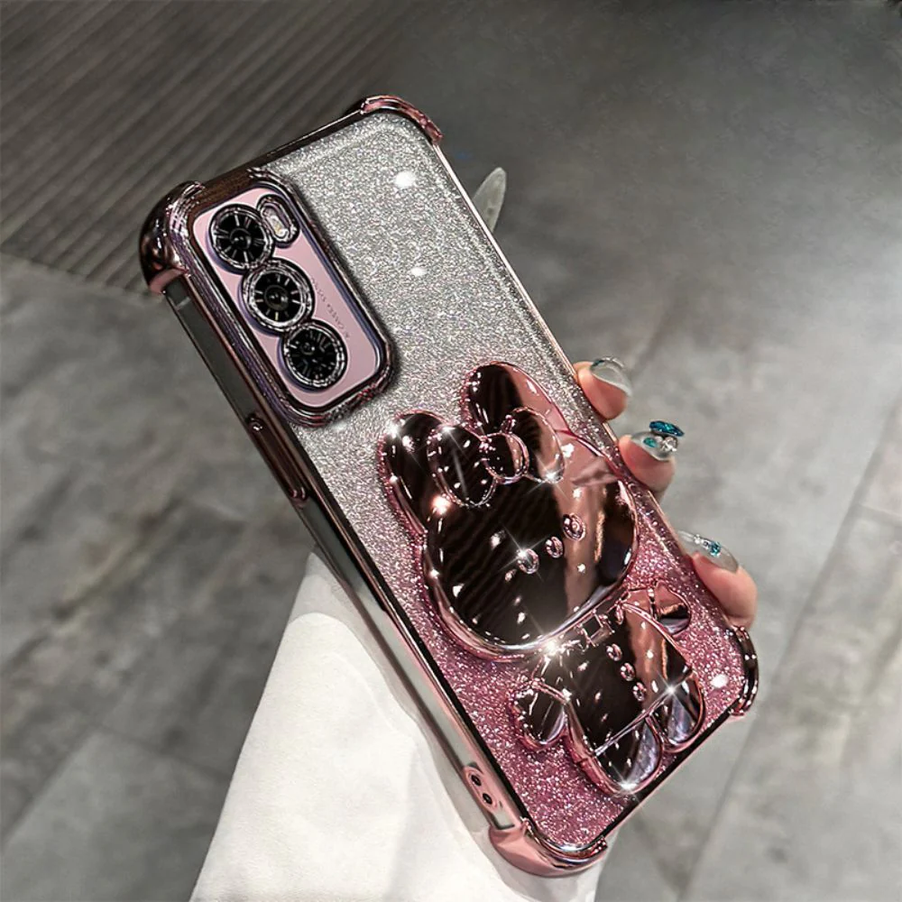 OPPO Reno 12 Pro 5G (CPH2629) - Rabbit Makeup Mirror Stand Series Case With Gradient Flash Card and Pearl Bracelet - Image 11