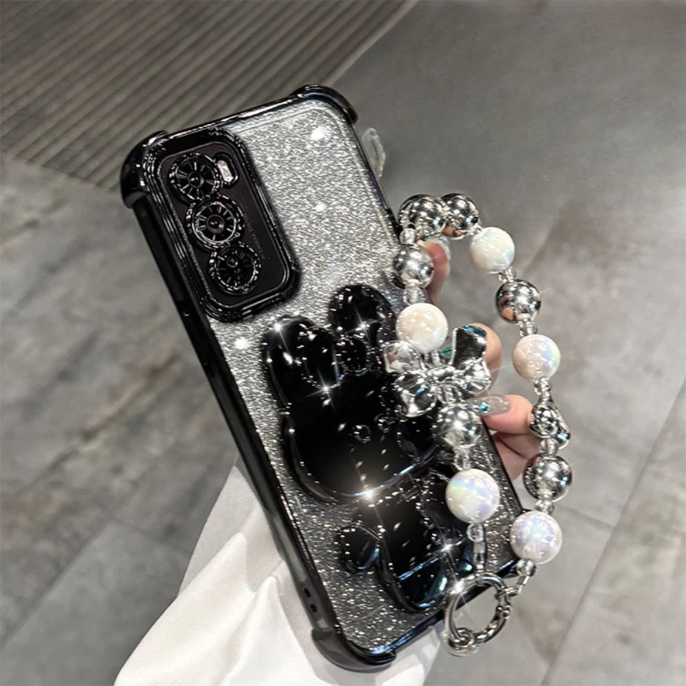 OPPO Reno 12 Pro 5G (CPH2629) - Rabbit Makeup Mirror Stand Series Case With Gradient Flash Card and Pearl Bracelet - Image 14