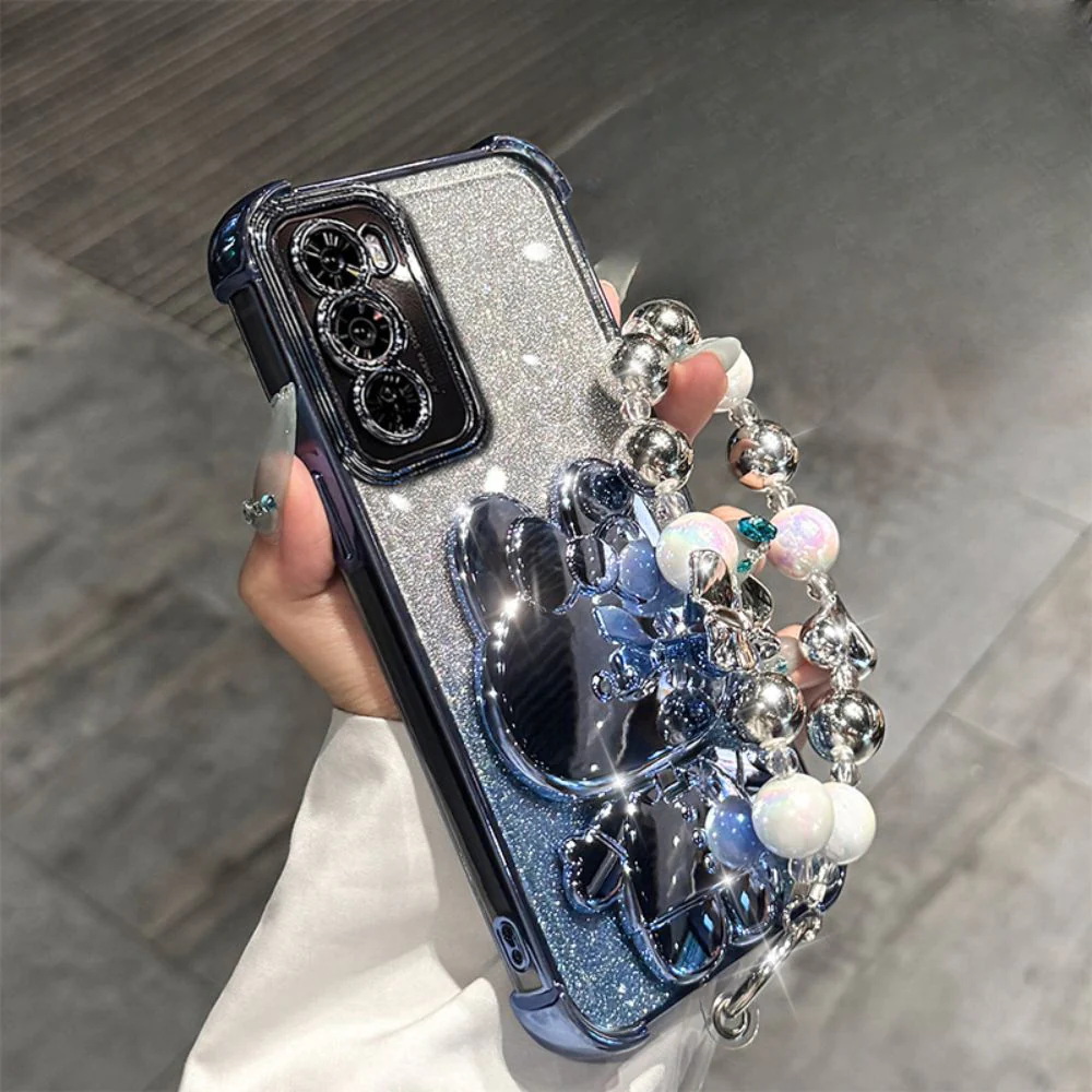 OPPO Reno 12 Pro 5G (CPH2629) - Rabbit Makeup Mirror Stand Series Case With Gradient Flash Card and Pearl Bracelet - Image 15