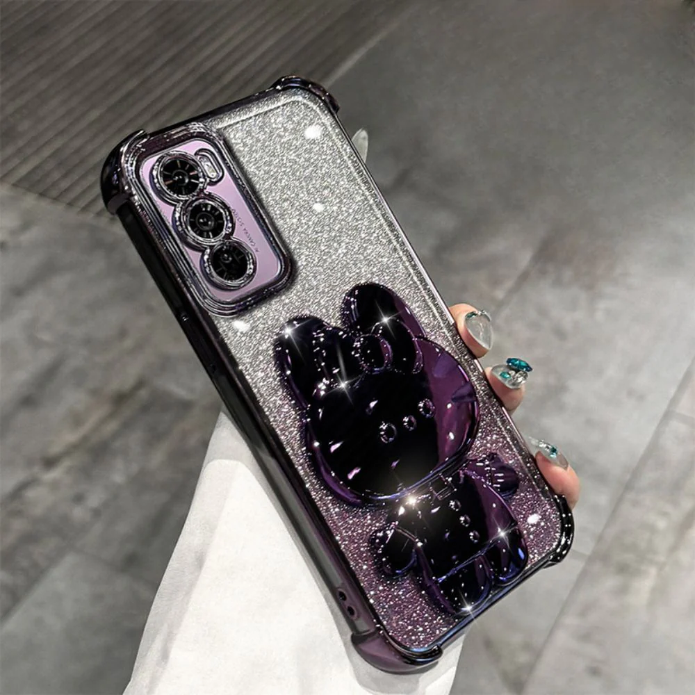 OPPO Reno 12 Pro 5G (CPH2629) - Rabbit Makeup Mirror Stand Series Case With Gradient Flash Card and Pearl Bracelet - Image 7