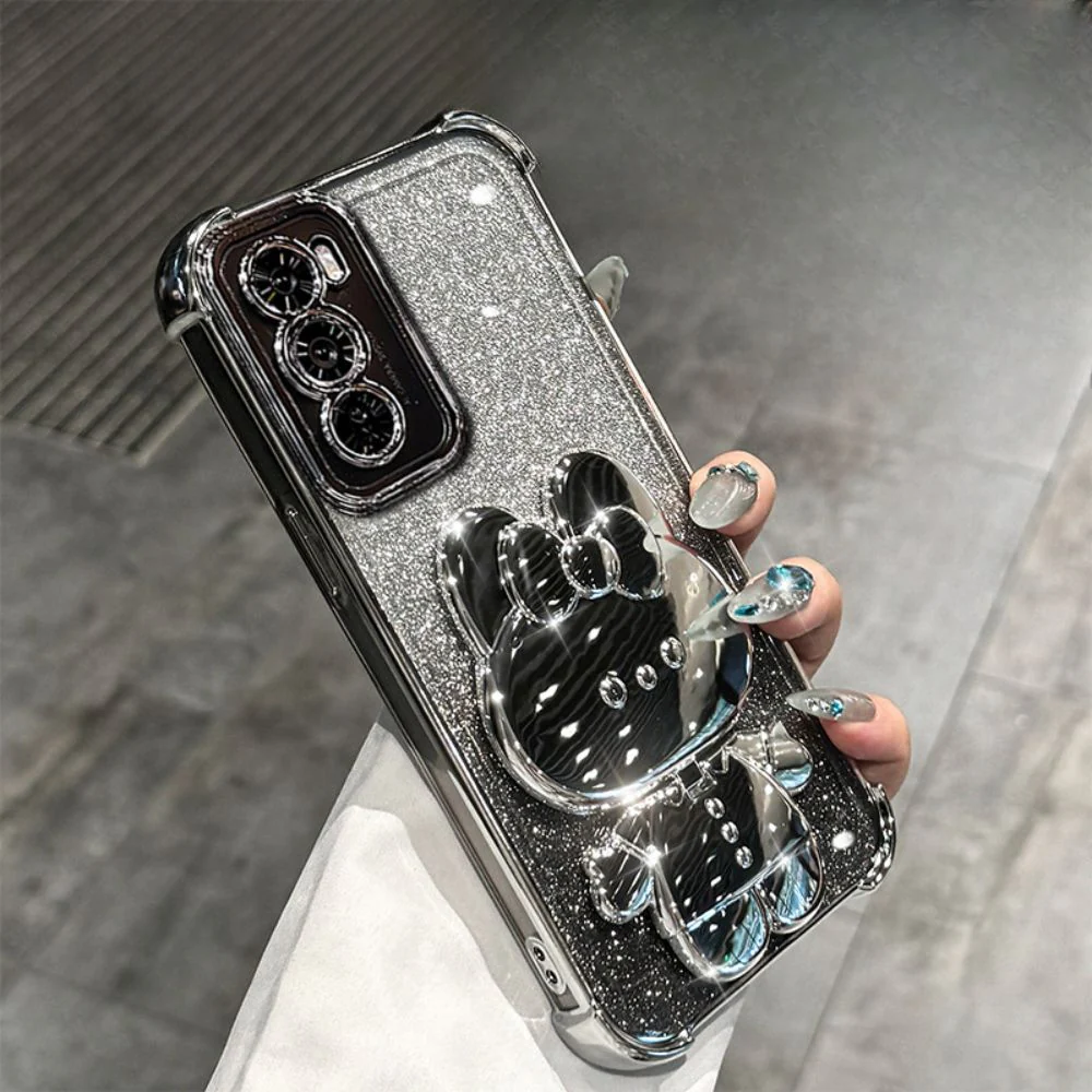 OPPO Reno 12 Pro 5G (CPH2629) - Rabbit Makeup Mirror Stand Series Case With Gradient Flash Card and Pearl Bracelet - Image 8