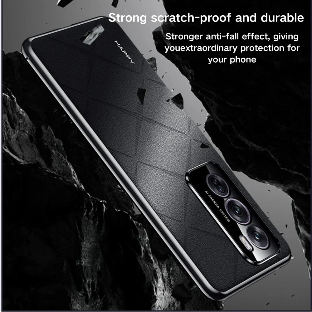 OPPO Reno12/Pro - Plain Leather PC Phone Case - Image 12