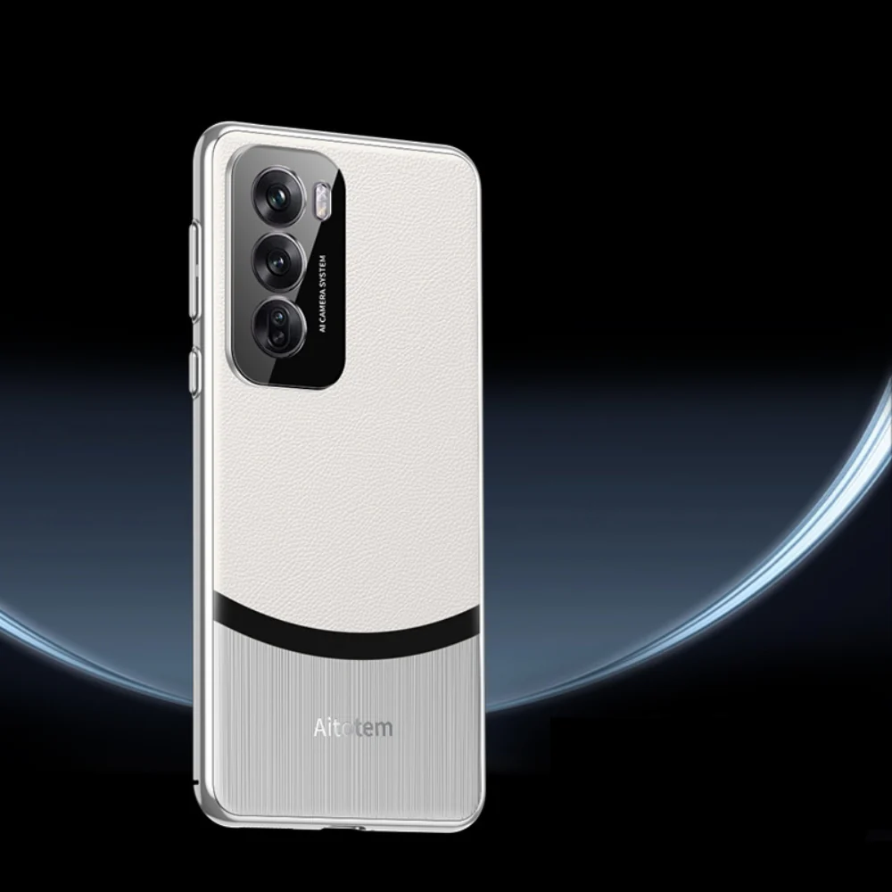OPPO Reno12/Pro - Electroplated Spliced Vegan Leather Hard-Edge Shockproof Protective Case - Image 3