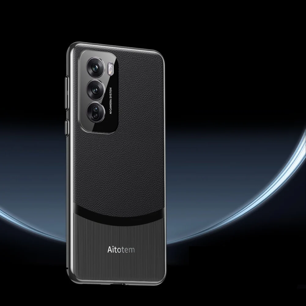 OPPO Reno12/Pro - Electroplated Spliced Vegan Leather Hard-Edge Shockproof Protective Case - Image 4