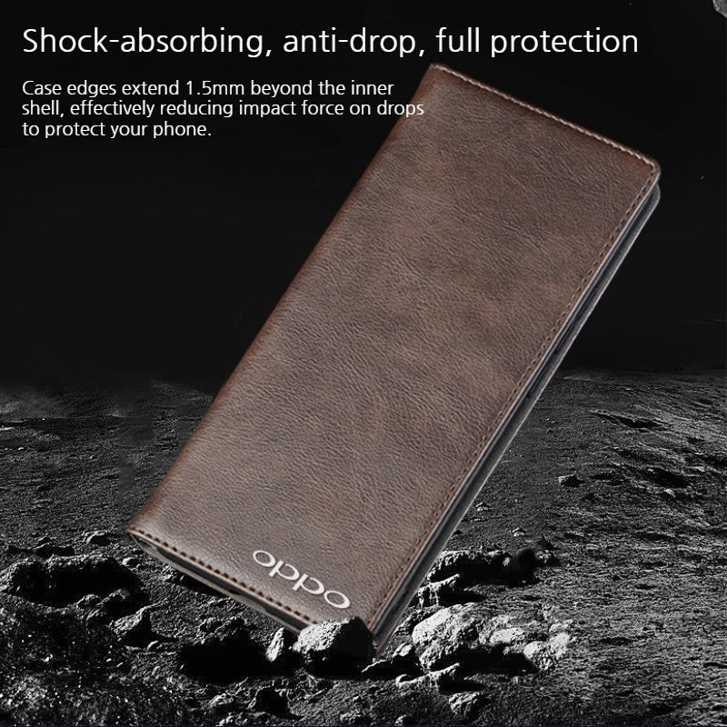 OPPO Reno15 Pro (CPH2813) - Business Genuine Leather Magnetic Flip Shockproof Protective Case - Image 9