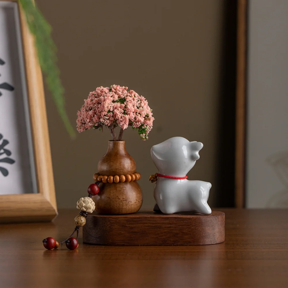 Pink Flower Ceramic Deer Walnut Wood Car Dashboard Ornament Car Interior Aroma Diffuser - Image 6