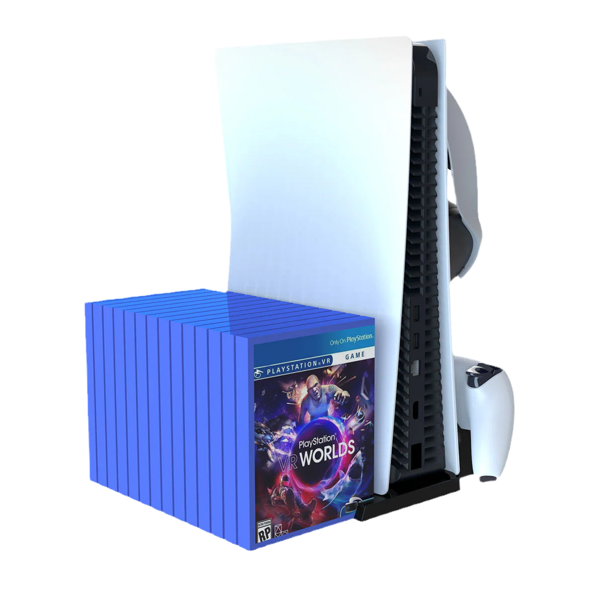 PlayStation PS5 Vertical Charging Dock Game Controller Charging Stand Storage Holder with Headset Hook Game Disc Container - Image 4