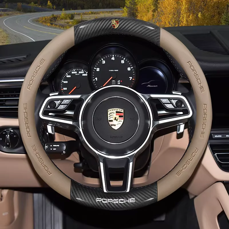 Porsche Carbon Fiber Texture & Nappa Leather Luxury Grip & Anti-Slip Protection Steering Wheel Cover For Cayenne, Macan, Panamera, 718, Taycan, 911 - Image 7