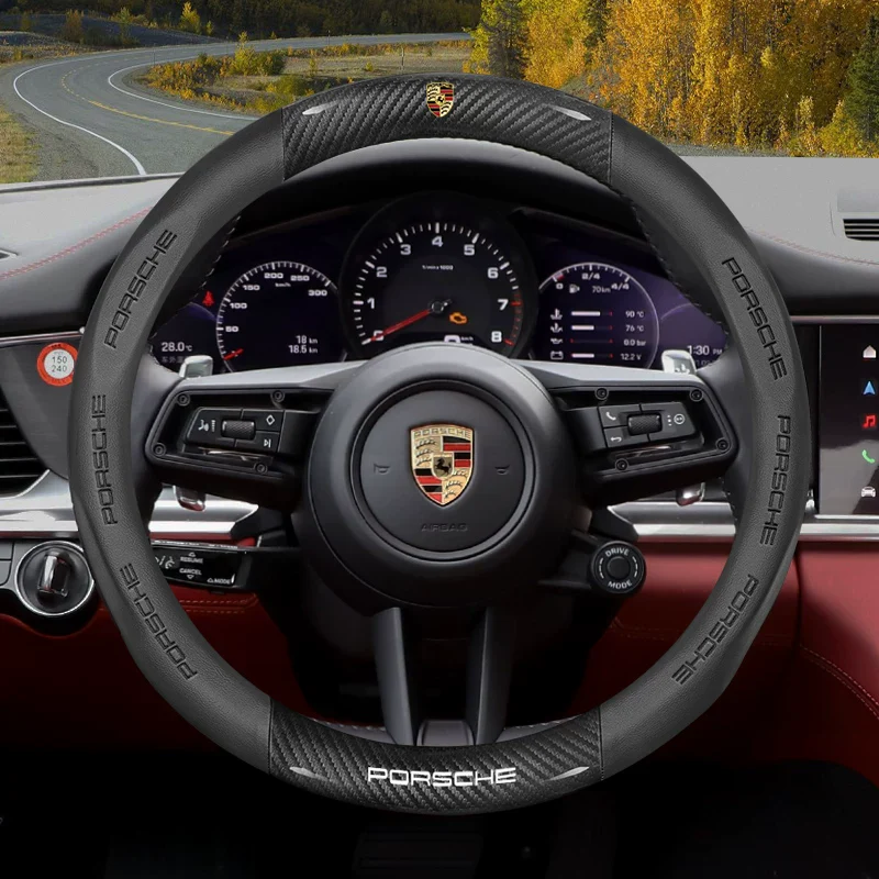 Porsche Carbon Fiber Texture & Nappa Leather Luxury Grip & Anti-Slip Protection Steering Wheel Cover For Cayenne, Macan, Panamera, 718, Taycan, 911 - Image 9