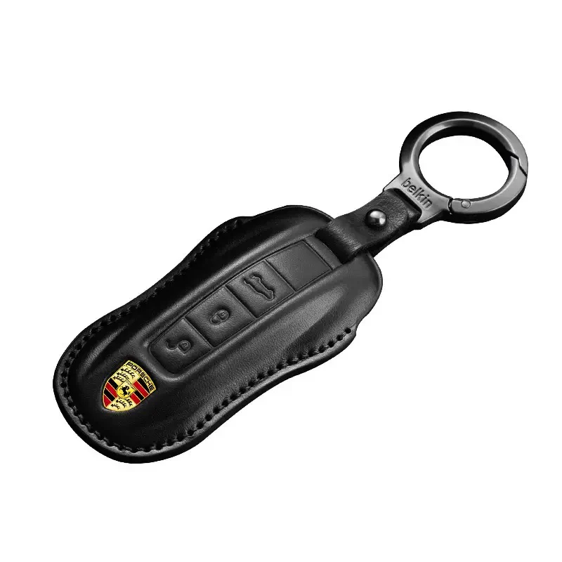 Porsche Full-wrap Genuine Leather Car Key Fob Case Cover For Macan, Cayenne, Panamera, 911, Boxster