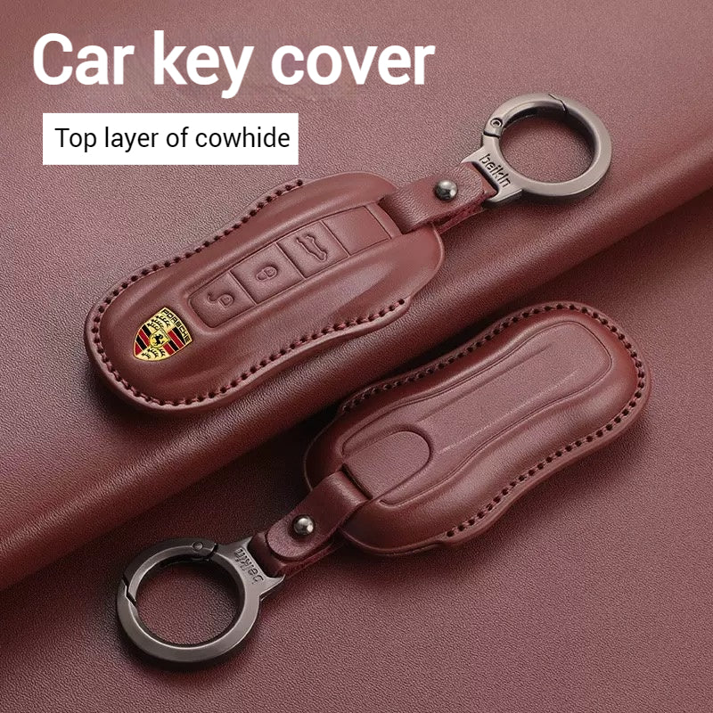 Porsche Full-wrap Genuine Leather Car Key Fob Case Cover For Macan, Cayenne, Panamera, 911, Boxster - Image 2