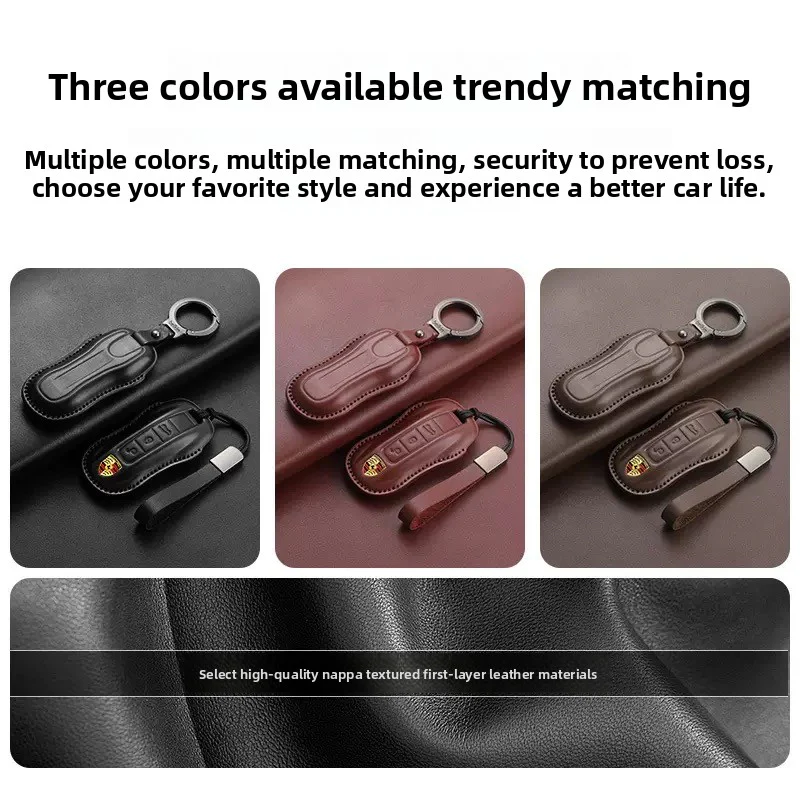 Porsche Full-wrap Genuine Leather Car Key Fob Case Cover For Macan, Cayenne, Panamera, 911, Boxster - Image 3