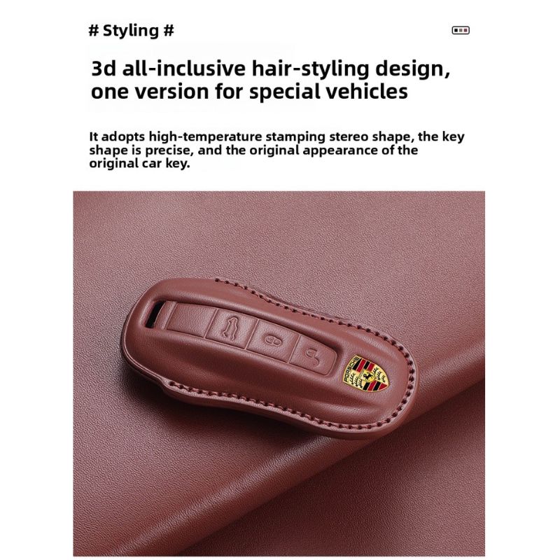 Porsche Full-wrap Genuine Leather Car Key Fob Case Cover For Macan, Cayenne, Panamera, 911, Boxster - Image 5