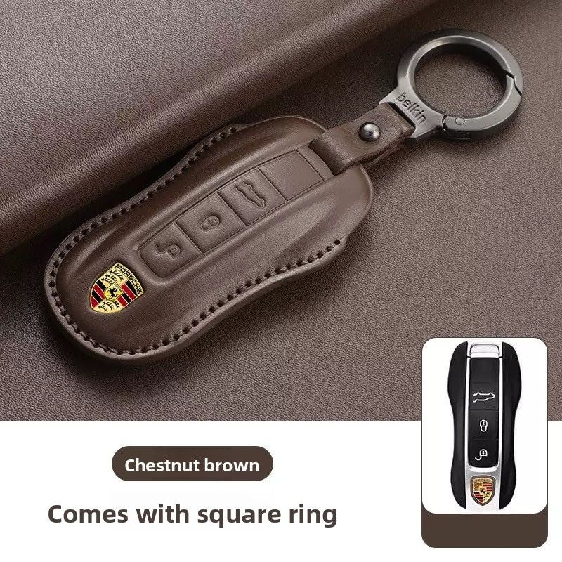 Porsche Full-wrap Genuine Leather Car Key Fob Case Cover For Macan, Cayenne, Panamera, 911, Boxster - Image 9
