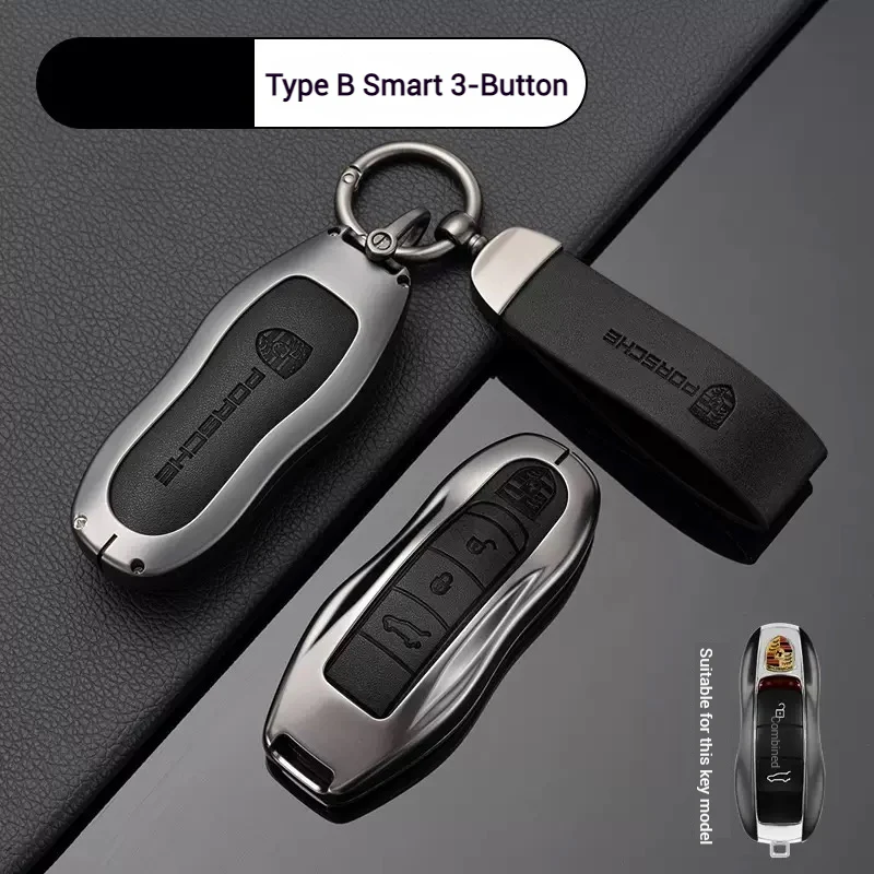 Porsche Zinc Alloy PU Leathe Car Key Fob Case Cover For Cayenne, Panamera, Macan, 911, Taycan - Image 10