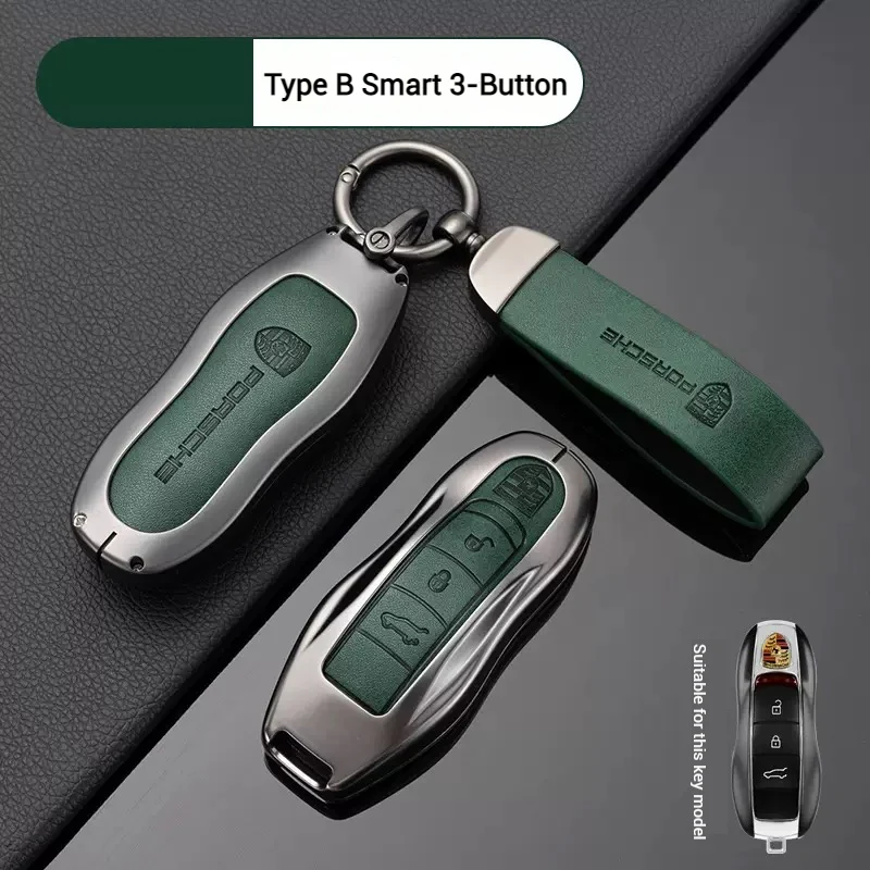 Porsche Zinc Alloy PU Leathe Car Key Fob Case Cover For Cayenne, Panamera, Macan, 911, Taycan - Image 12