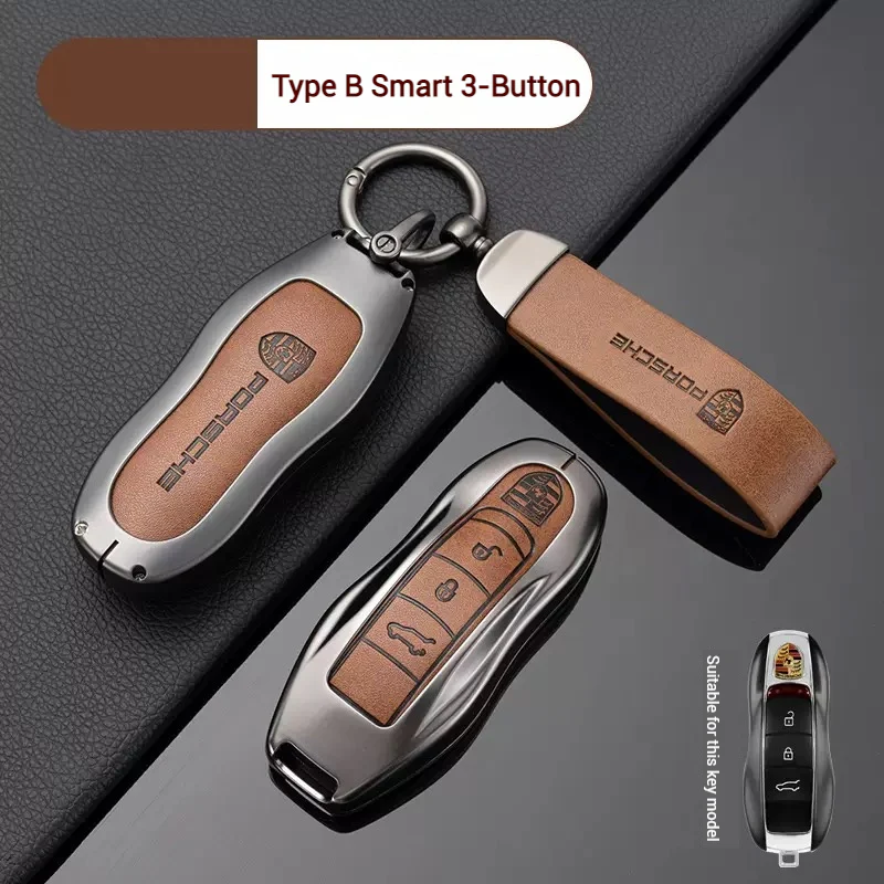 Porsche Zinc Alloy PU Leathe Car Key Fob Case Cover For Cayenne, Panamera, Macan, 911, Taycan - Image 13