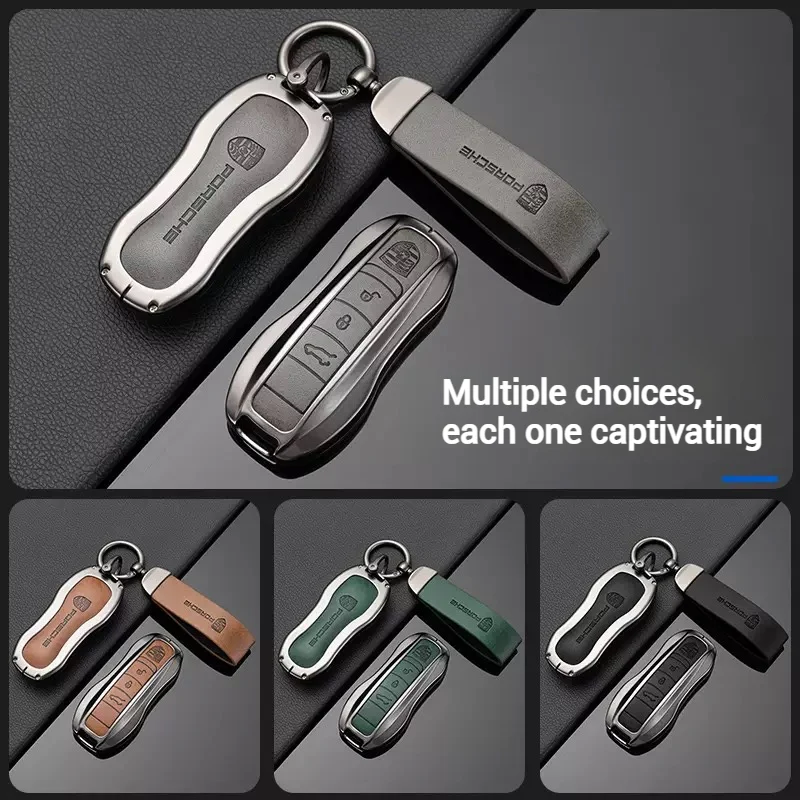 Porsche Zinc Alloy PU Leathe Car Key Fob Case Cover For Cayenne, Panamera, Macan, 911, Taycan - Image 3