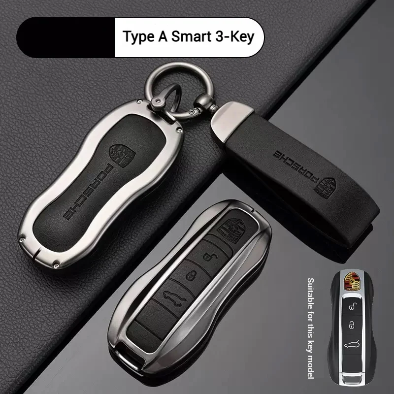 Porsche Zinc Alloy PU Leathe Car Key Fob Case Cover For Cayenne, Panamera, Macan, 911, Taycan - Image 6
