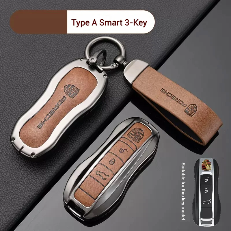 Porsche Zinc Alloy PU Leathe Car Key Fob Case Cover For Cayenne, Panamera, Macan, 911, Taycan - Image 8