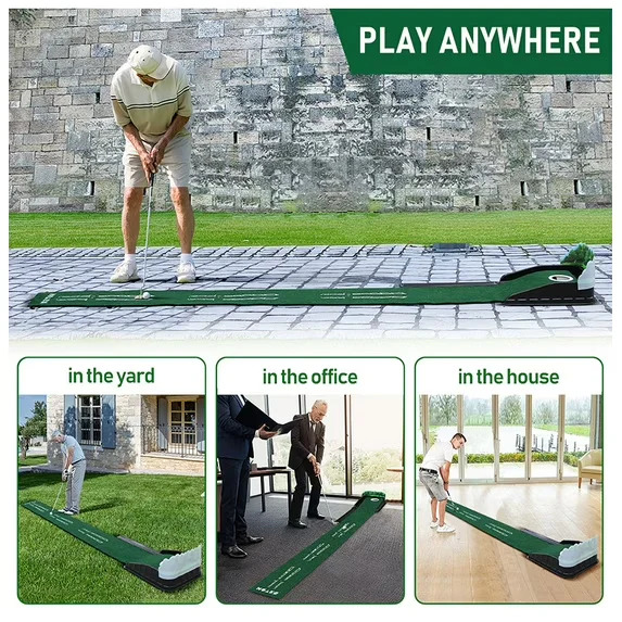Portable Golf Putting Mat Indoor & Outdoor Practice Trainer with Automatic Ball Return & Obstacles - Image 4