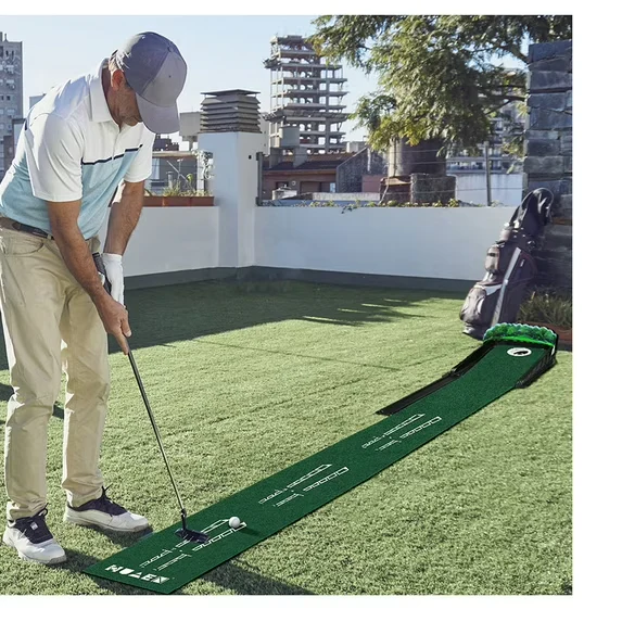 Portable Golf Putting Mat Indoor & Outdoor Practice Trainer with Automatic Ball Return & Obstacles - Image 5