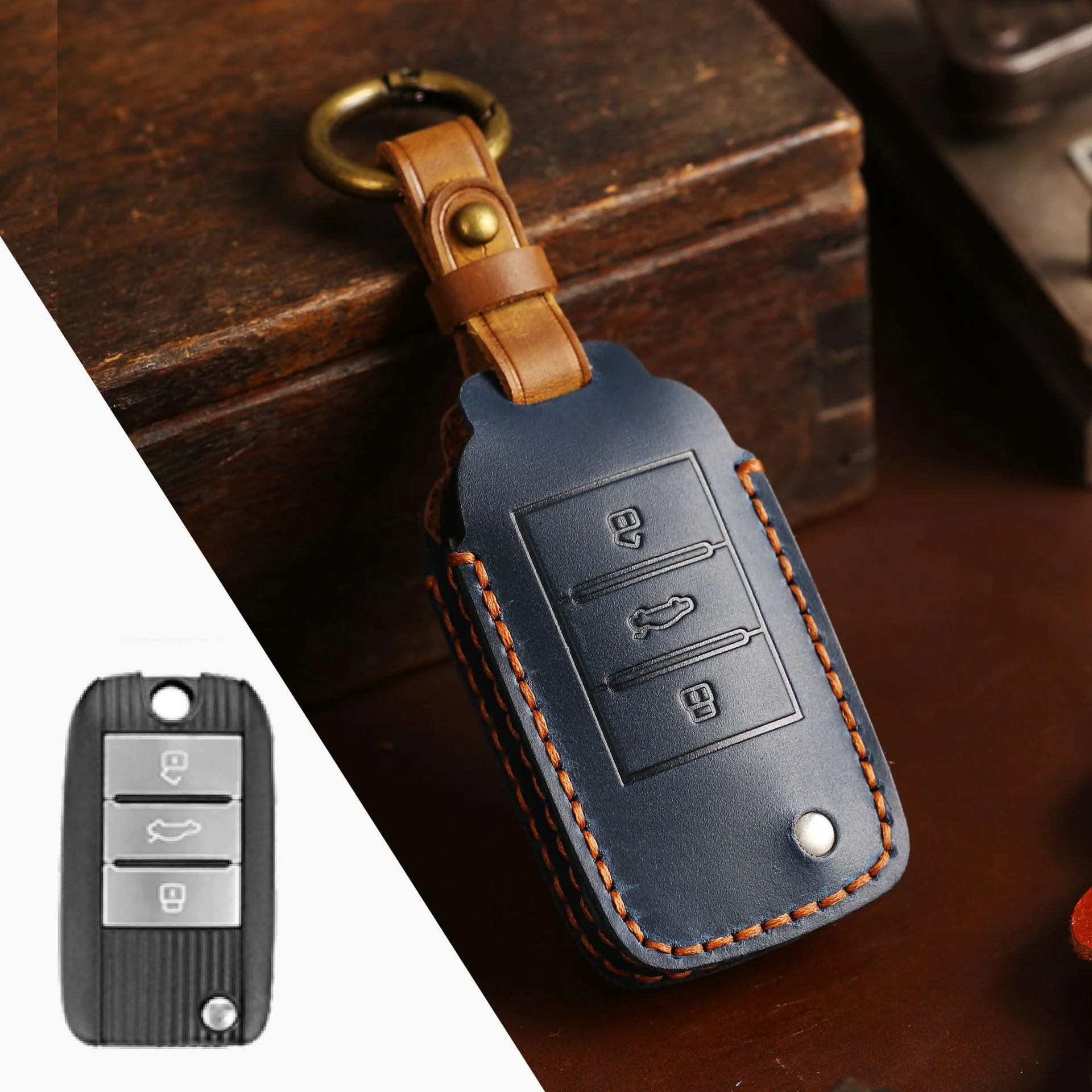 Roewe Handcrafted Genuine Leather Car Key Fob Case Cover For Roewe i5, Ei6 Max, RX3, RX5 Plus - Image 3