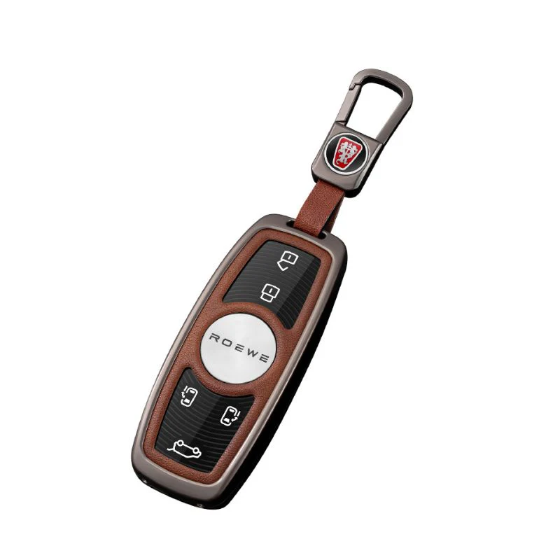 Roewe Zinc Alloy + Leather Car Key Fob Case Cover For Ei5, ERX5, eRX5, MARVEL X, i6, iMAX8