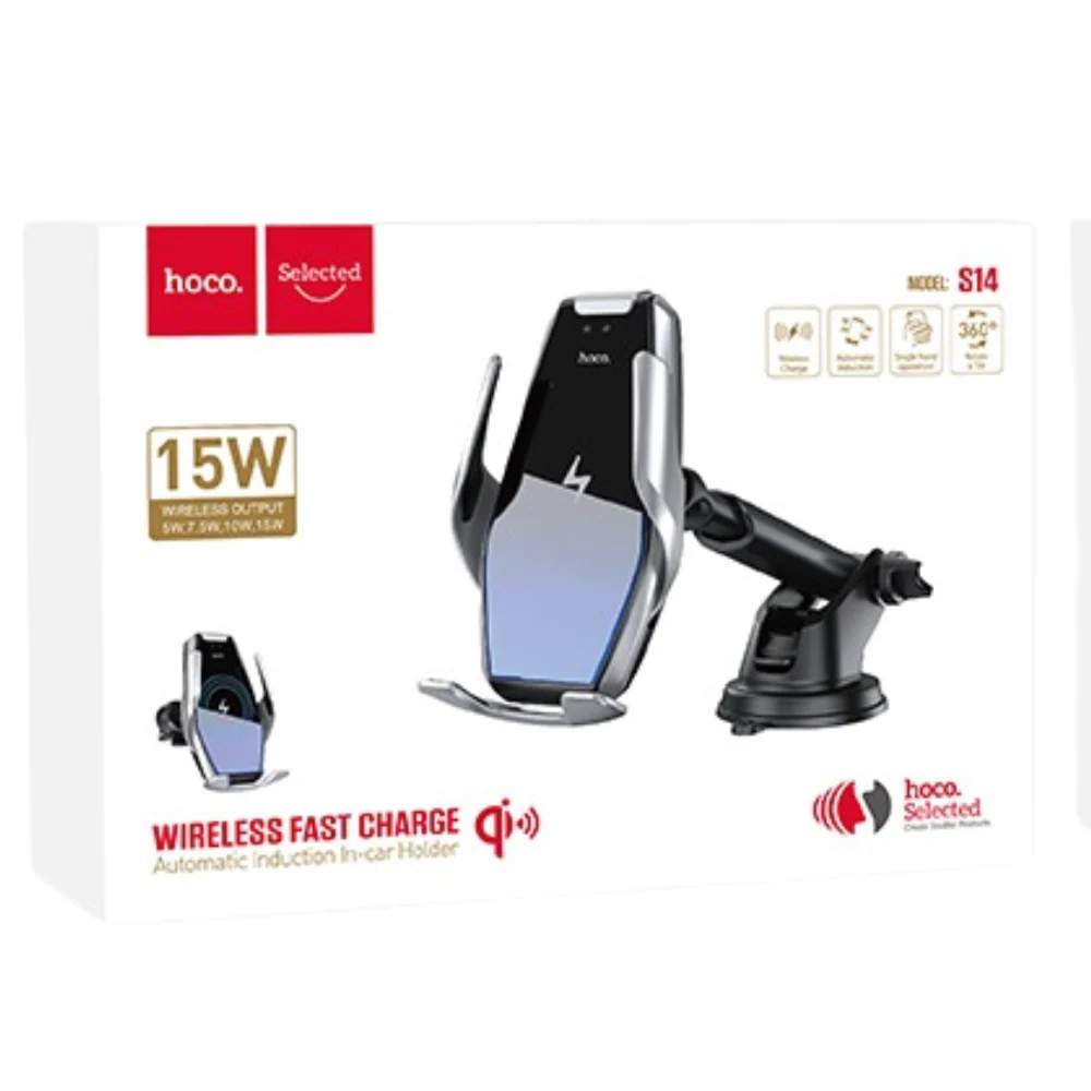 [S14] HOCO Universal 15W Smart Sensor QI Wireless Quick Charging Aircon Vent Flow & Dashboard Phone Holder - Image 2