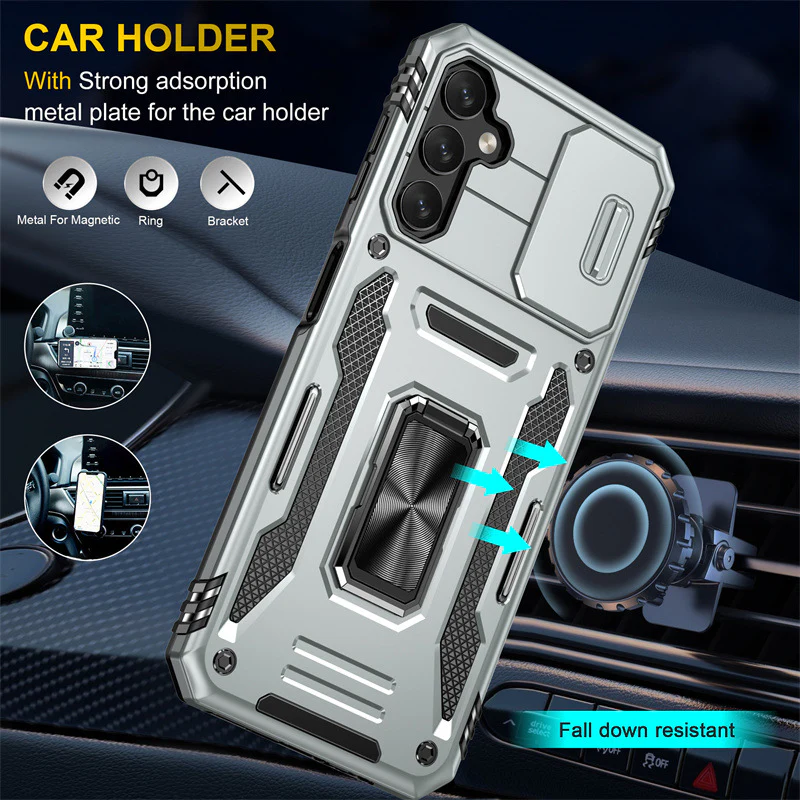 Samsung Galaxy A15 4G (A155) / A15 5G (A156) - Lens Push Window Mechanics Series Case With Finger Ring Stand - Image 14