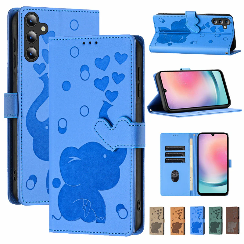 Samsung Galaxy A26 (SM-A266) - Cartoon Heart-shaped Elephant PU Leather Wallet Series Case - Image 2