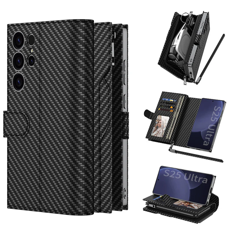 Samsung galaxy S23 Ultra 5G (SM-S918) - Multifunctional Zipper Style PU Leather Wallet Series Case - Image 4